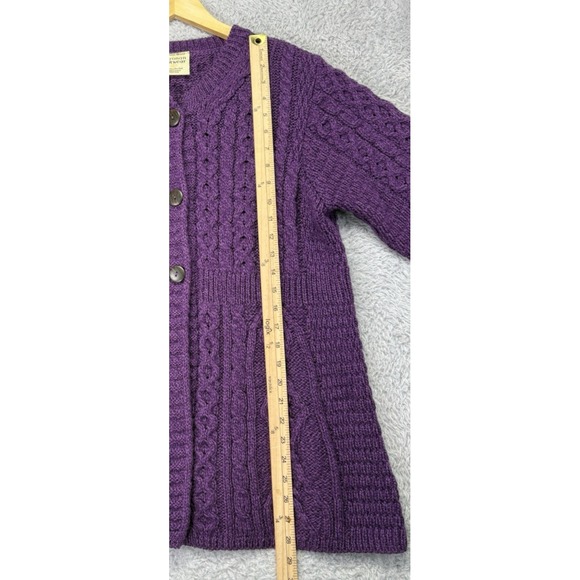 VTG Kilronan Wool Cable Knit Ireland Fisherman Cardigan Sweater Purple Buttons M - Picture 6 of 9